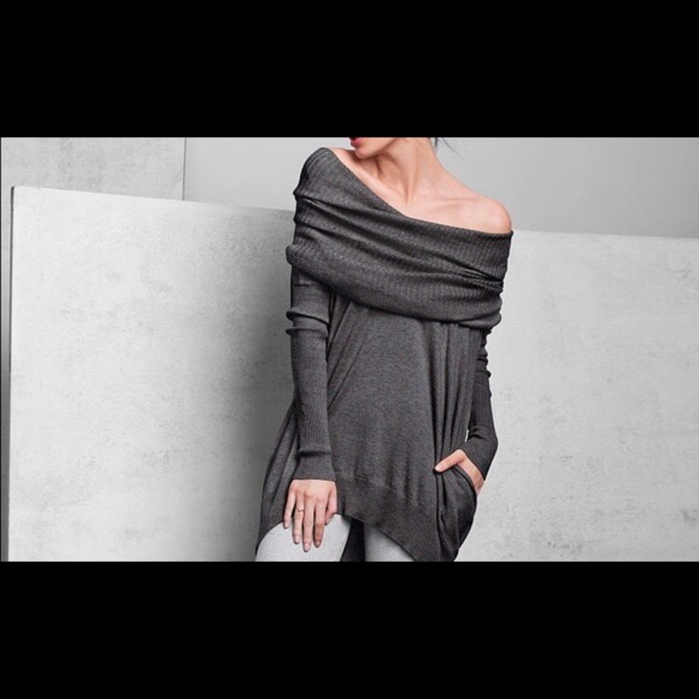 Victoria's Secret Off-Shoulder Cowl Neck Sweater in Charcoal Gray